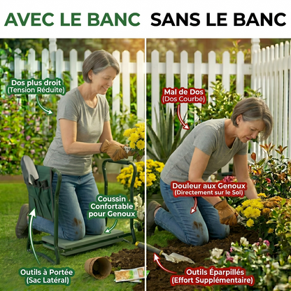 Bancéo™| Banc pliable 2-en-1 avec support genoux