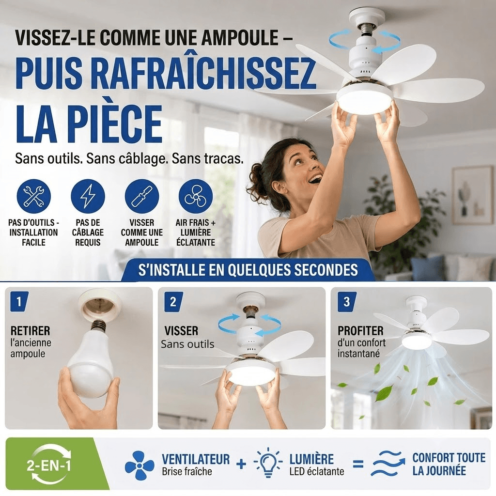 Ventilo'Clic™ | Ventilateur de plafond 2-en-1 avec télécommande