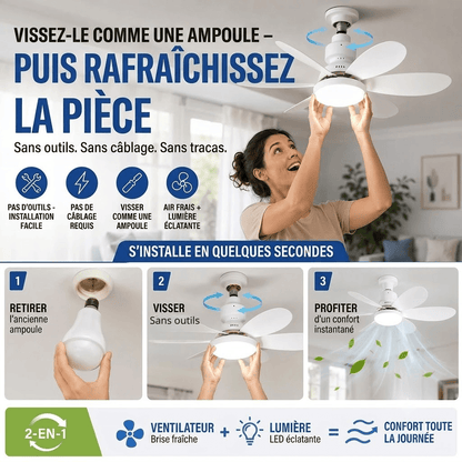 Ventilo'Clic™ | Ventilateur de plafond 2-en-1 avec télécommande