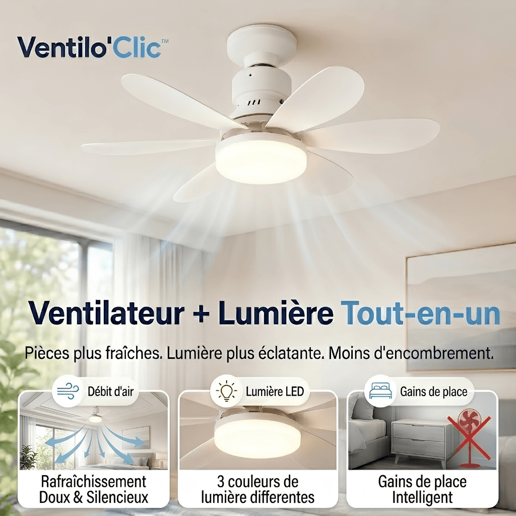 Ventilo'Clic™ | Ventilateur de plafond 2-en-1 avec télécommande
